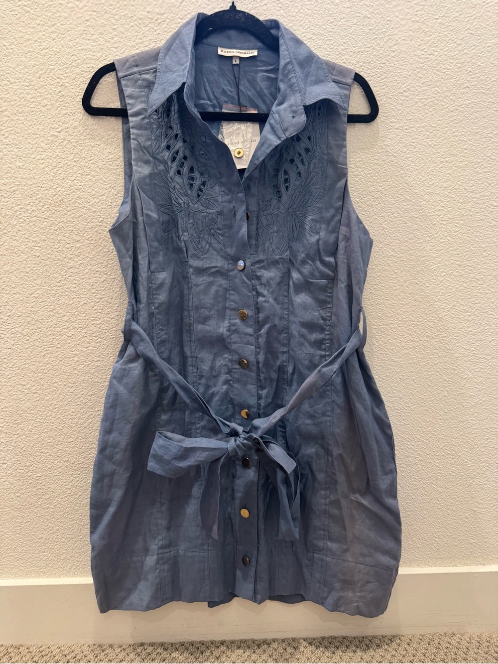 NWT Karina Grimaldi Daniela Embroidered Mini Dress in Ocean Blue